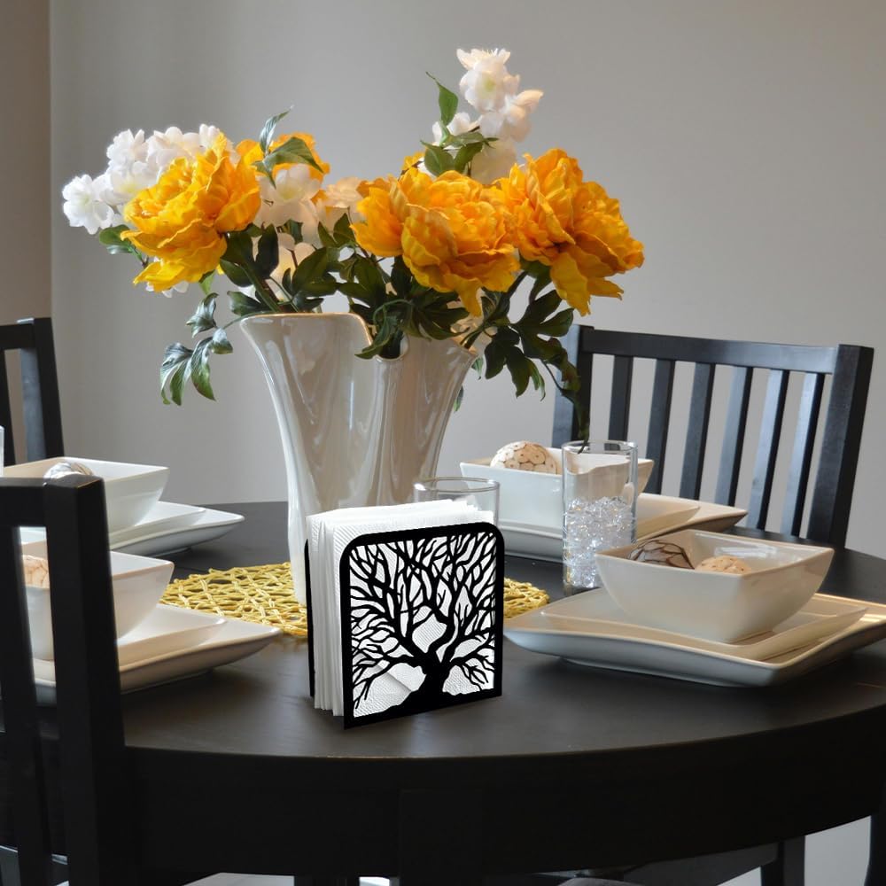 Decorative Metal Napkin Holder / Tree Trunk / Black / 4.9 x 4.9 x 1.9