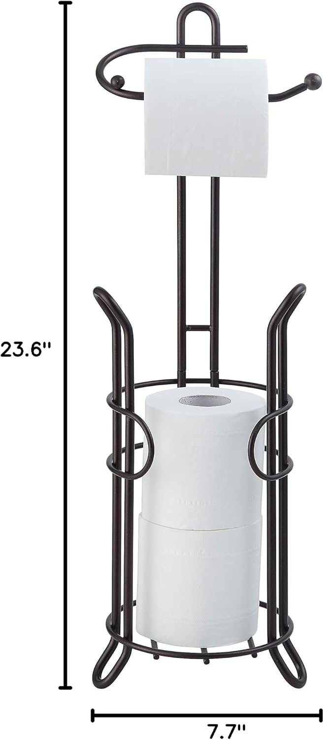 SunnyPoint Freestanding Toilet Paper Holder with Storage – Holds 3 Spare Rolls, Heavy-Duty Steel, Oil Bronze Finish