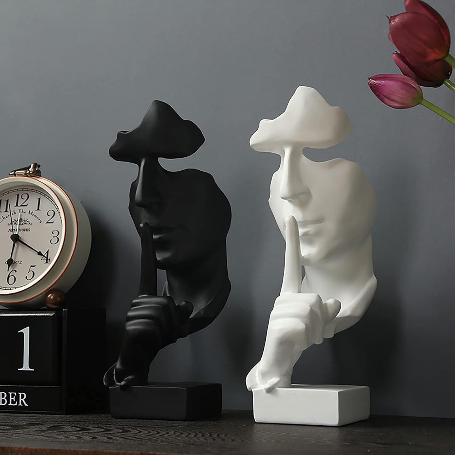 Thinker Statue / Silence is Gold Abstract Art Figurine / Medium / Black