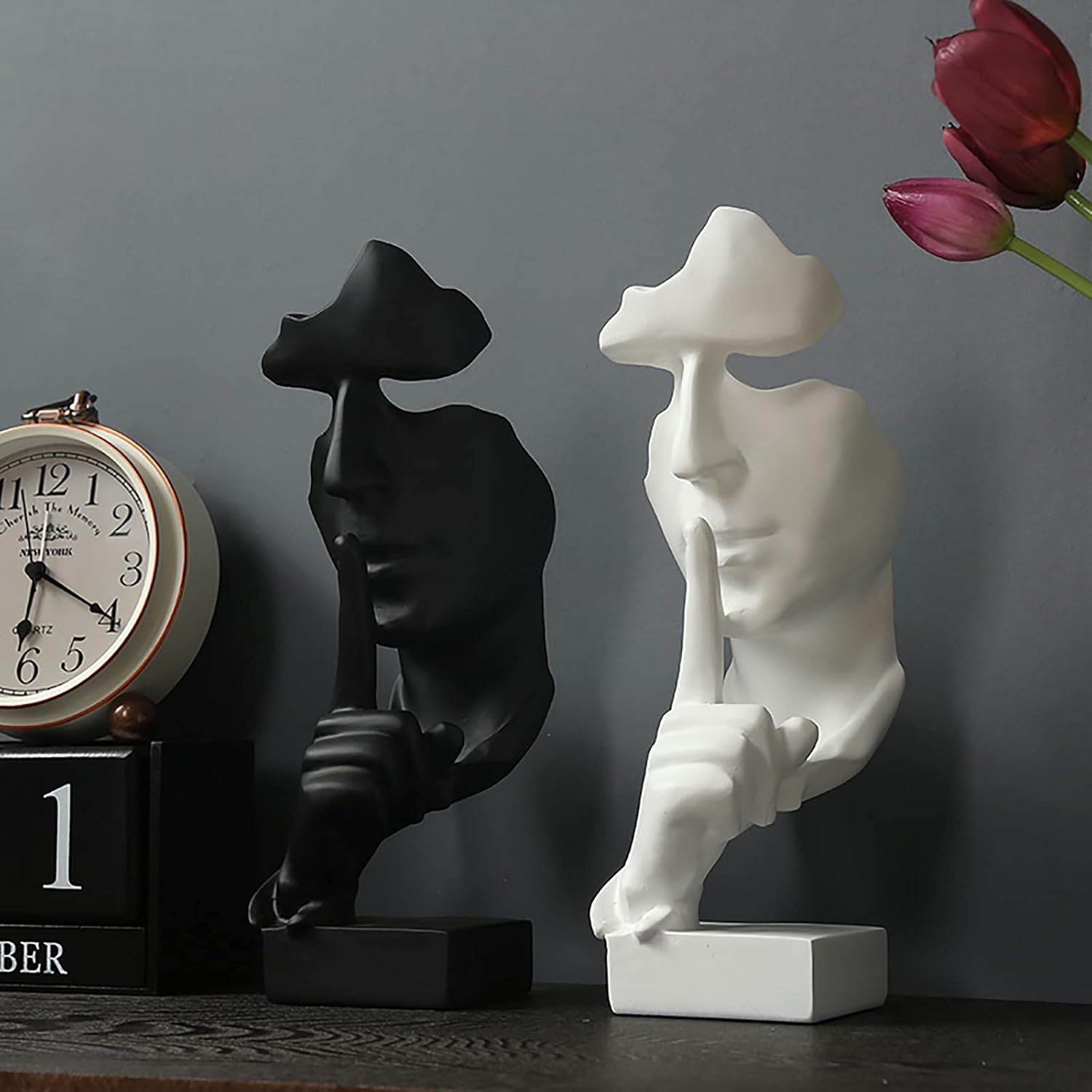 Thinker Statue / Silence is Gold Abstract Art Figurine / Medium / Black