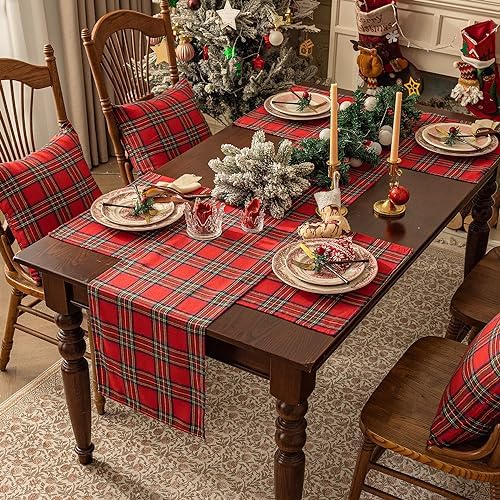 Softalker Christmas Checkered Tartan Table Runner, Red, 13 x 36 Inch