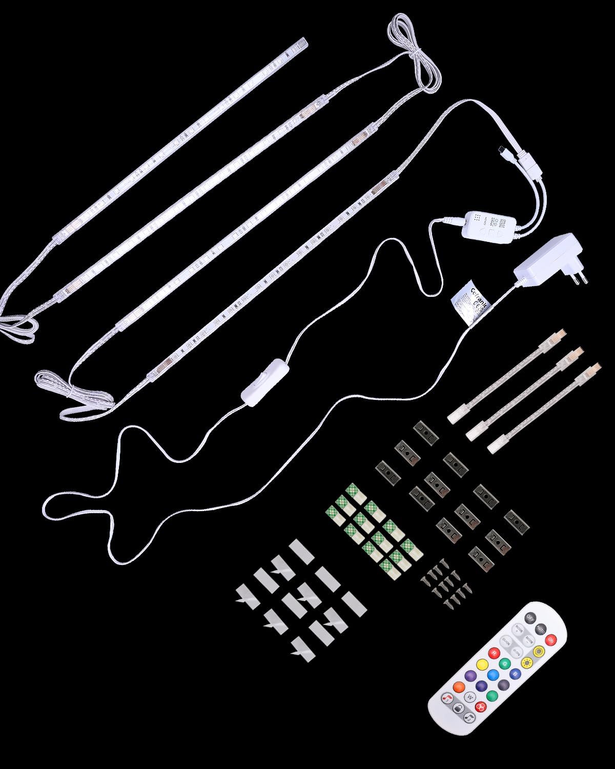 Cefrank Color Cabinet Lighting, 4pcs 12" Linkable RGB LED Light Bar Kit for Display Cabinet, Smart App & Remote