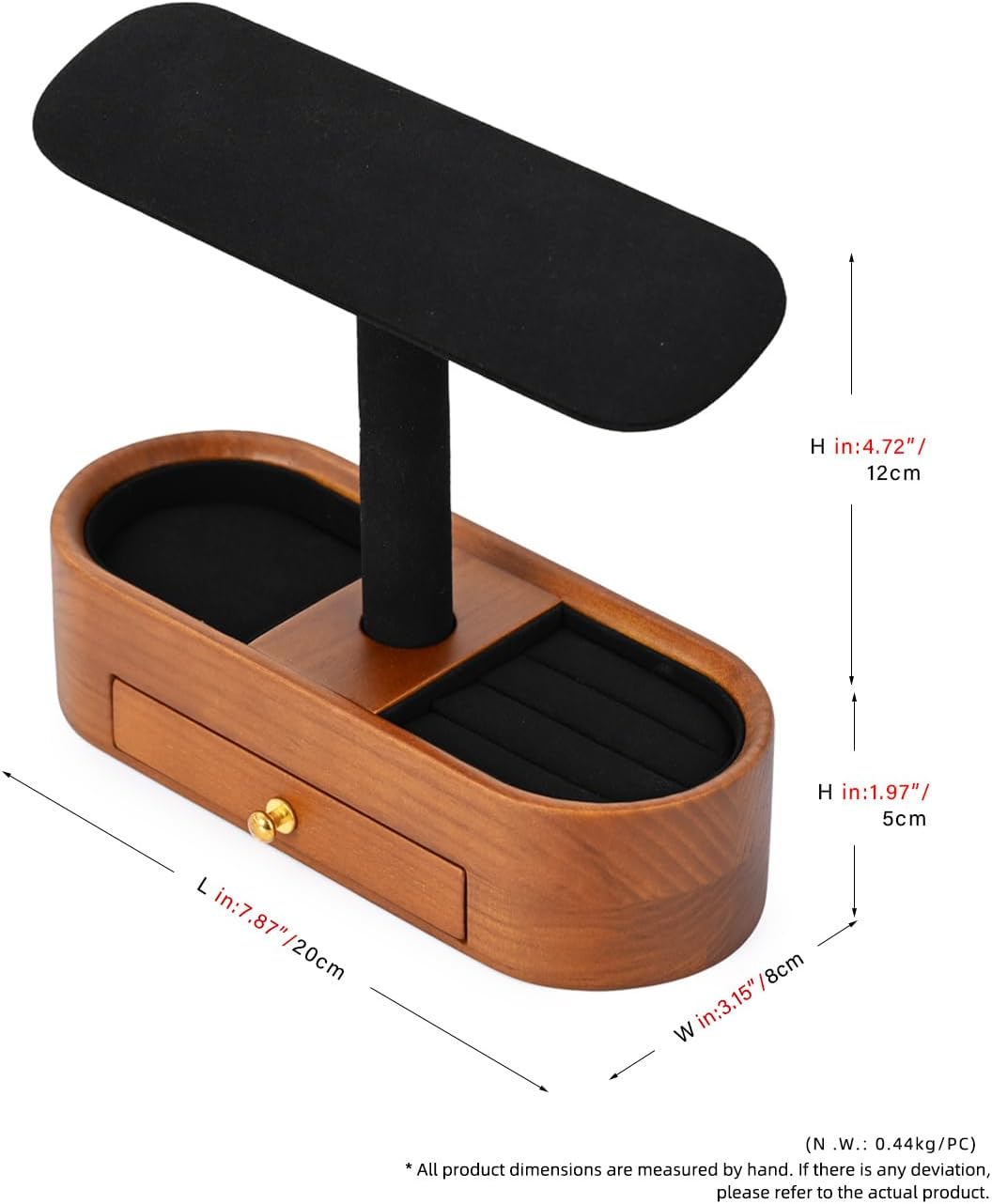 Oirlv Solid Wood Watch Stand with Drawer T-bar Watch Holder Organizer for Men and Women Showcase Bracelet Bangle