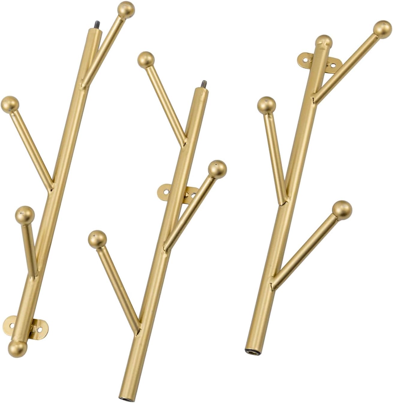 MyGift 9 Hook Wall Mounted Modern Gold Tone Metal Hat and Coat Hanger Tree, Decorative Entryway Vertical Hanging
