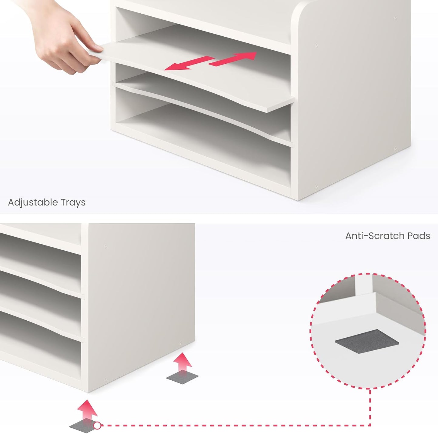 Ballucci File Organizer, 4-Tier Office Desk Organizer, Open Top Wood Paper Organizer for Classroom, Mail Sorter Paper
