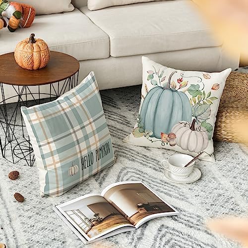 AVOIN colorlife Fall Pumpkin Polka Dot Blue Pillow Covers 18x18 Inch 4pcs