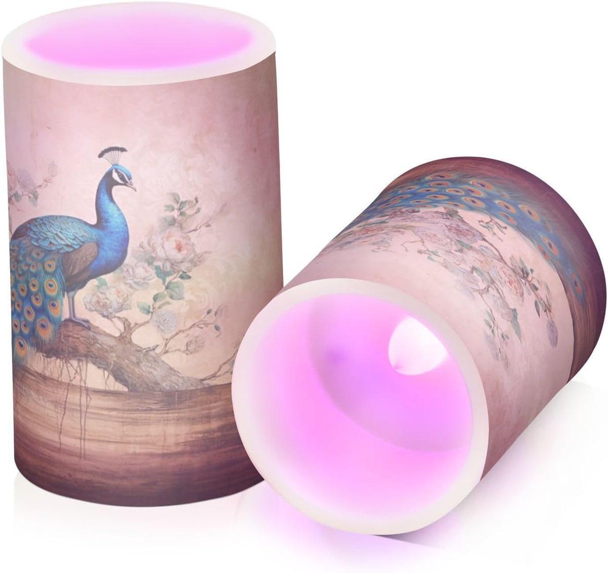 Flickering Flameless Candles, Vintage Peacock LED Candles with Remote Timer, Set of 2 Battery Operated Candle for