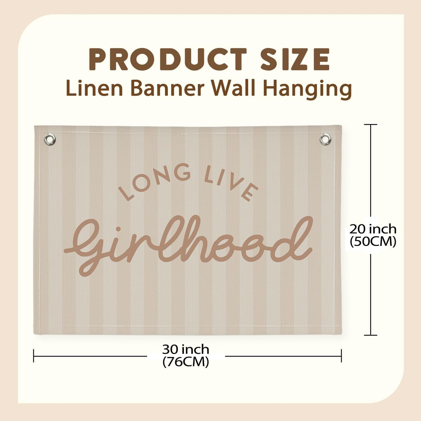 Girls Room Decor Long Live Girlhood Linen Banner Hanging Flag / Long Live Girlhood Khaki / Pink