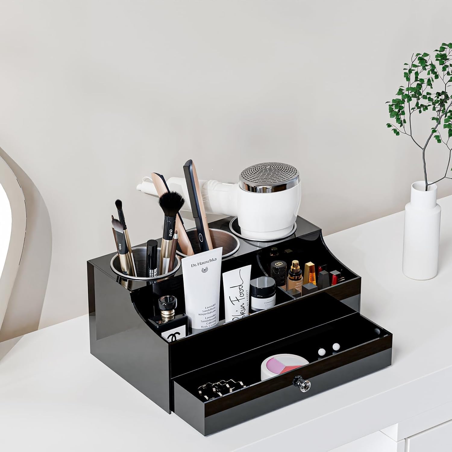 Hair Tool Organizer, Acrylic Hair Blow Dryer Holder Stand for Straightener and Curling Storage, Bathroom Vanity