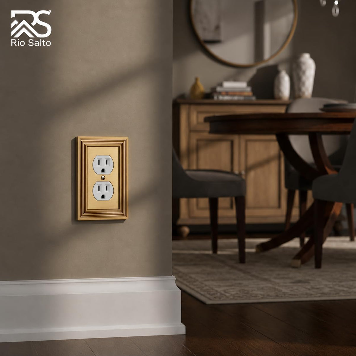 Rio Salto Gold Decorative Light Switch Cover Plate Outlet Covers 8 Pack Rocker Switch Plate Decorator Paddle GFCI Metal