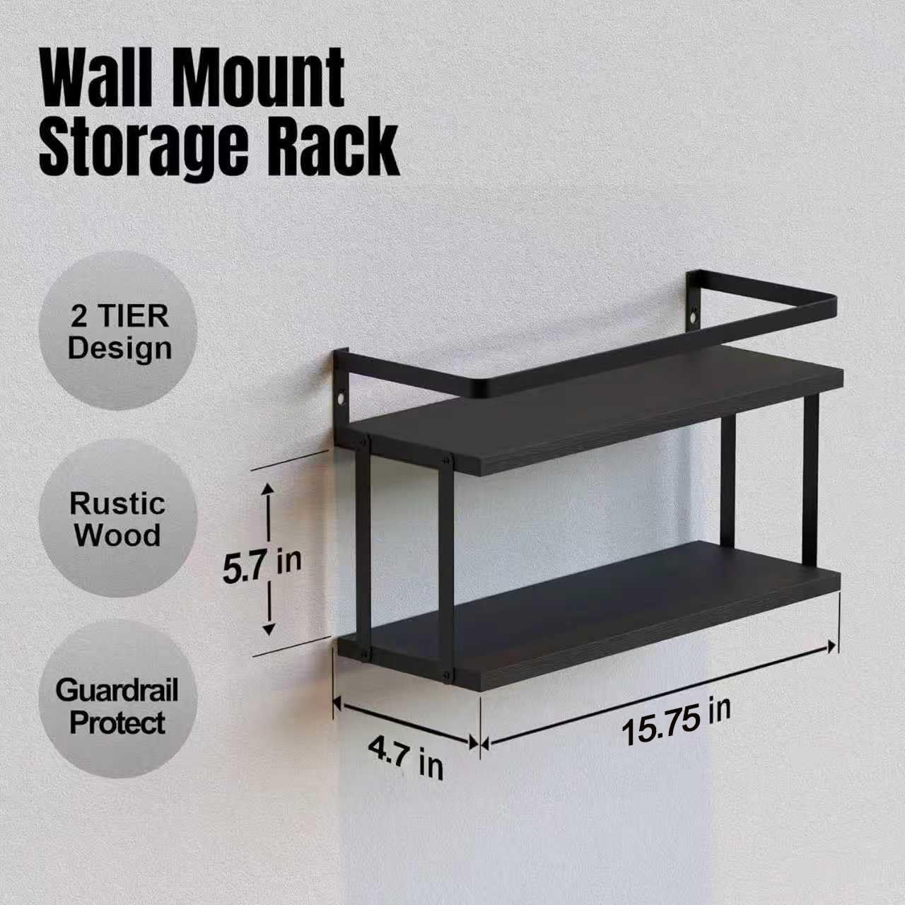 RICHER HOUSE Floating Shelves Bathroom, Wall Mounted Shelf Over Toilet | Dual-Level, with Metal Guard-Rail, Organizers