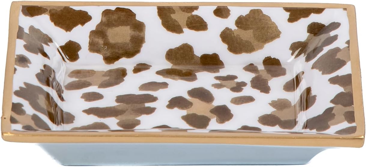 Jewelry Tray / Leopard Cream Enameled Rectangle Catch All Tray / Cream Leopard / Rectangular