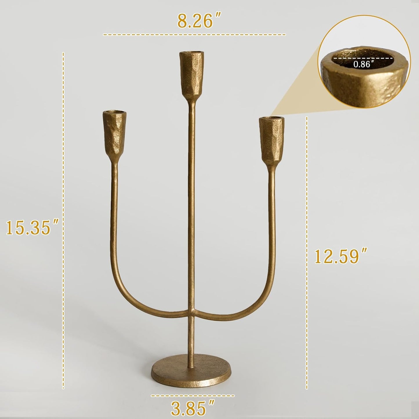 3-Candle Cast Iron Metal Candelabra Candlestick Holders 15 inch Tall Candle Holder Wedding Event Candelabra Candle