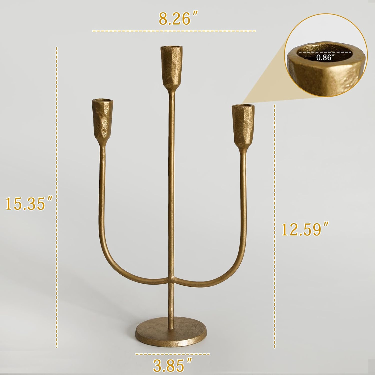 3-Candle Cast Iron Metal Candelabra Candlestick Holders 15 inch Tall Candle Holder Wedding Event Candelabra Candle