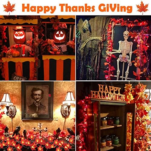 TURNMEON 6 Pack Fall Garland with Lights Enlarged Maple Leaves 60Ft 120LED