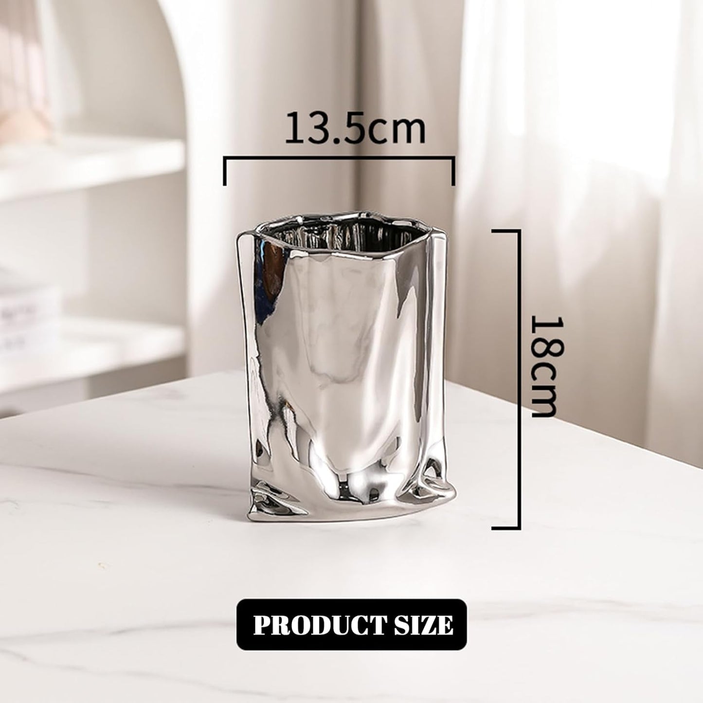 Liquid Chrome Ceramic Vase / Silver
