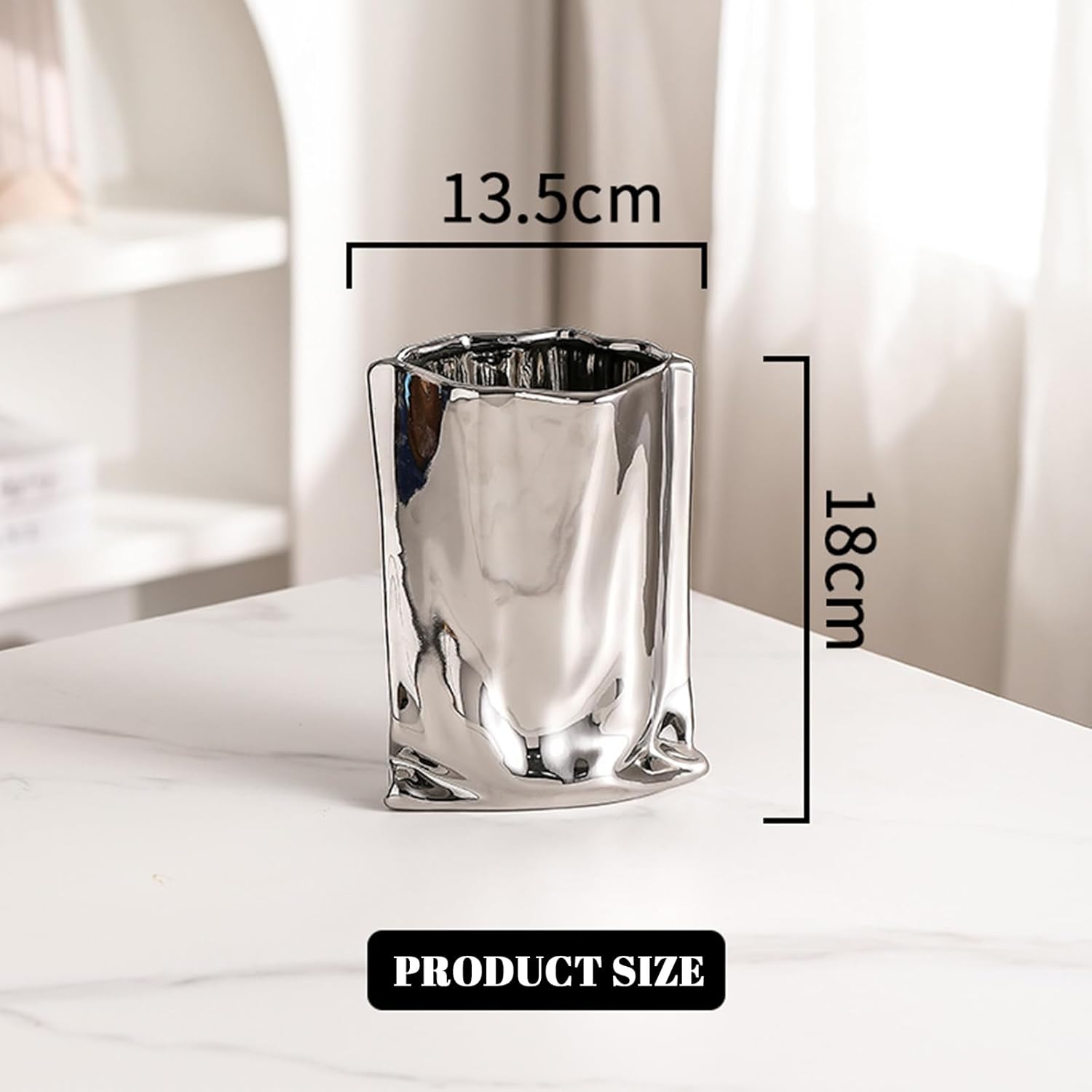 Liquid Chrome Ceramic Vase / Silver