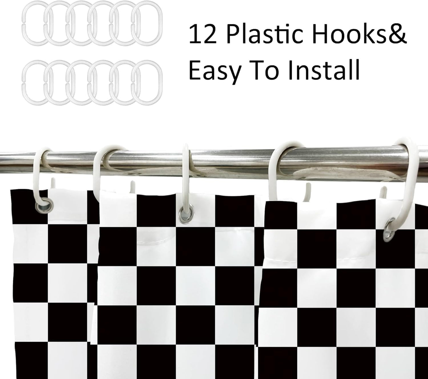 Checkered Shower Curtain L Black and White Kids Boys / 01 Black White / 72"W x 72"L / 72 x 72