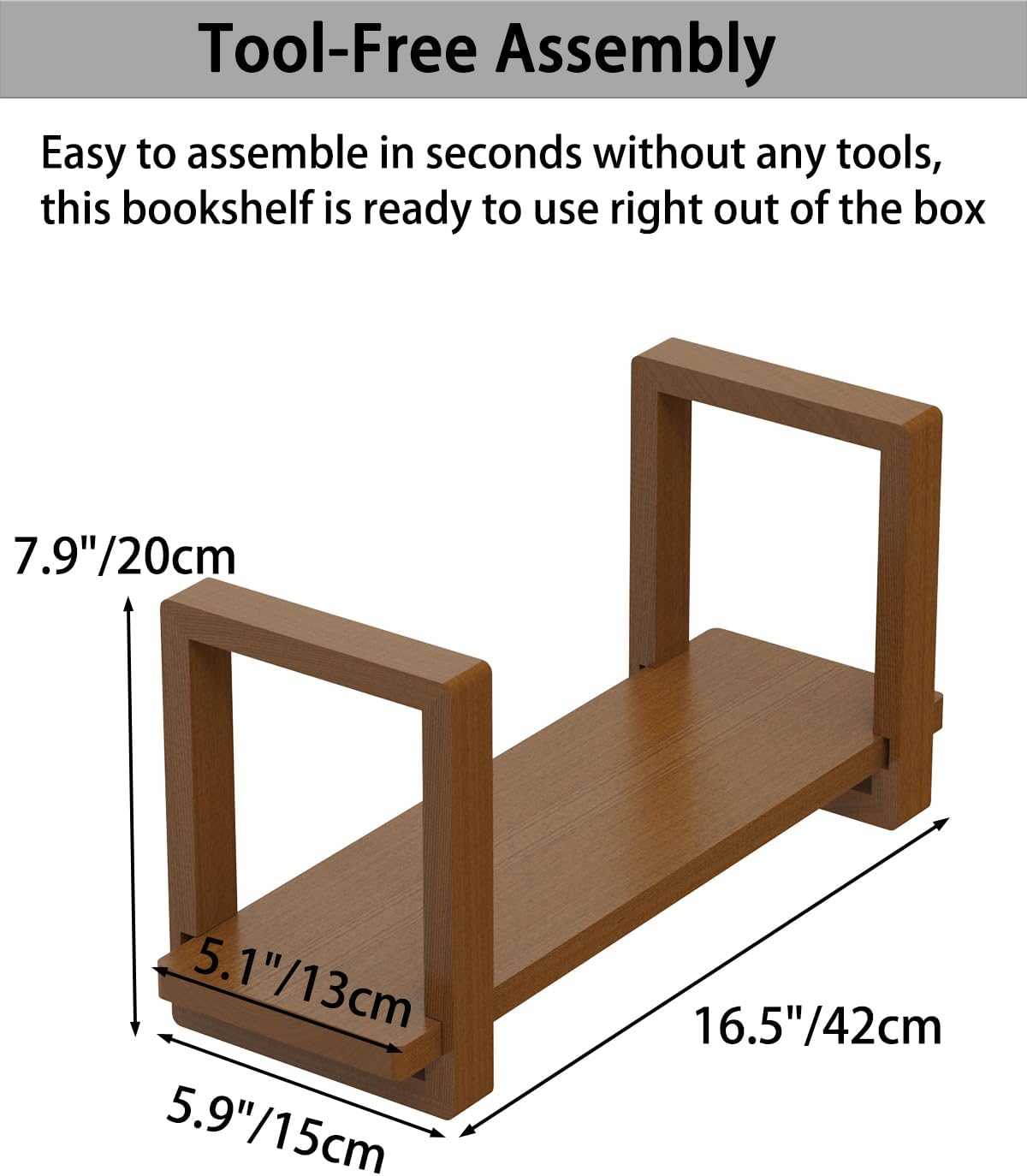 100% Solid Wood Adjustable Desktop Bookshelf, Retro Tabletop Bookshelf, Desk Shelf for Living Room, Home, Office