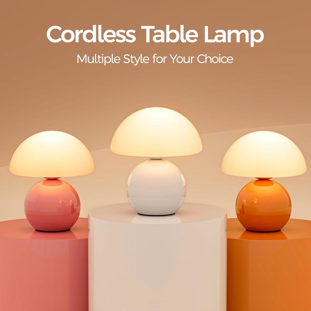 Wireless Mushroom Lamp,Table Lamp for Bedroom, Portables Cordless Lamps,Wireless lamp,Small Bedside Table Touch Lamps