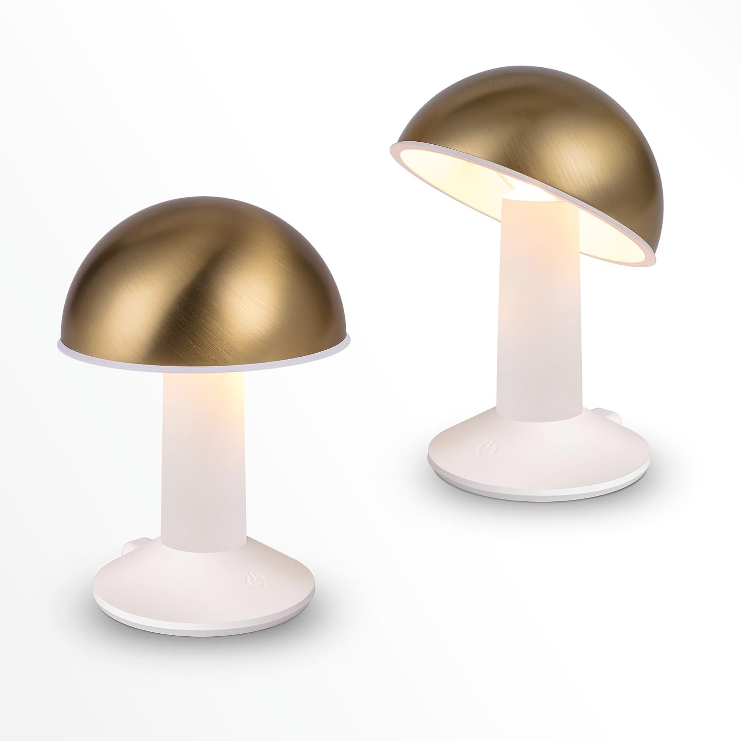 Tubicen 2 Pack Rotatable Mushroom Table Lamp Gold Cordless Bedside Lamp | 4-Level Dimmable Battery Rechargeable Small