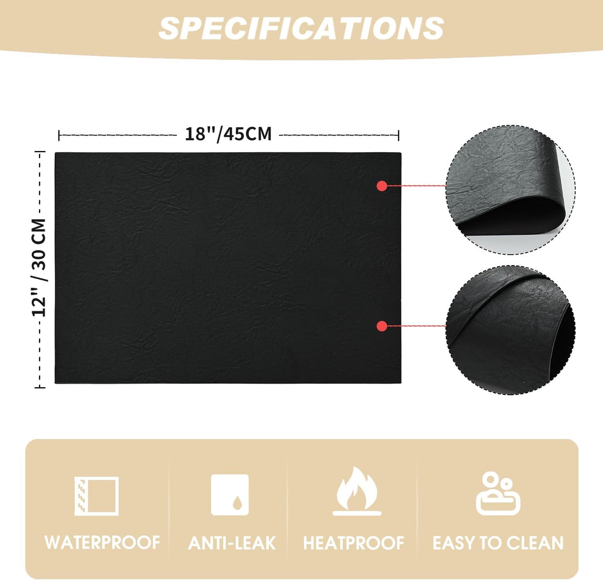 Artoid Mode Black Faux Leather Placemats Set of 8, 12x18 Inch Waterproof Wipeable Heat Resistant Vinyl Halloween Place