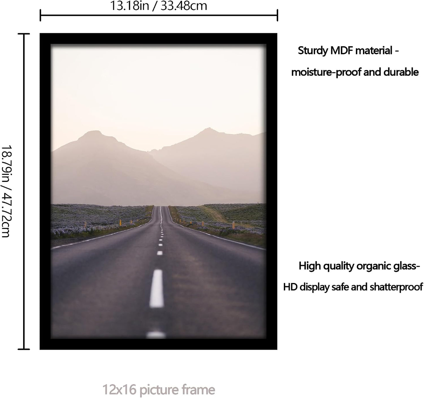 12x16 Picture Frame 5 Pack, Classic Black Poster Frame | Horizontal or Vertical Wall Mounting, for Photos, Artwork;