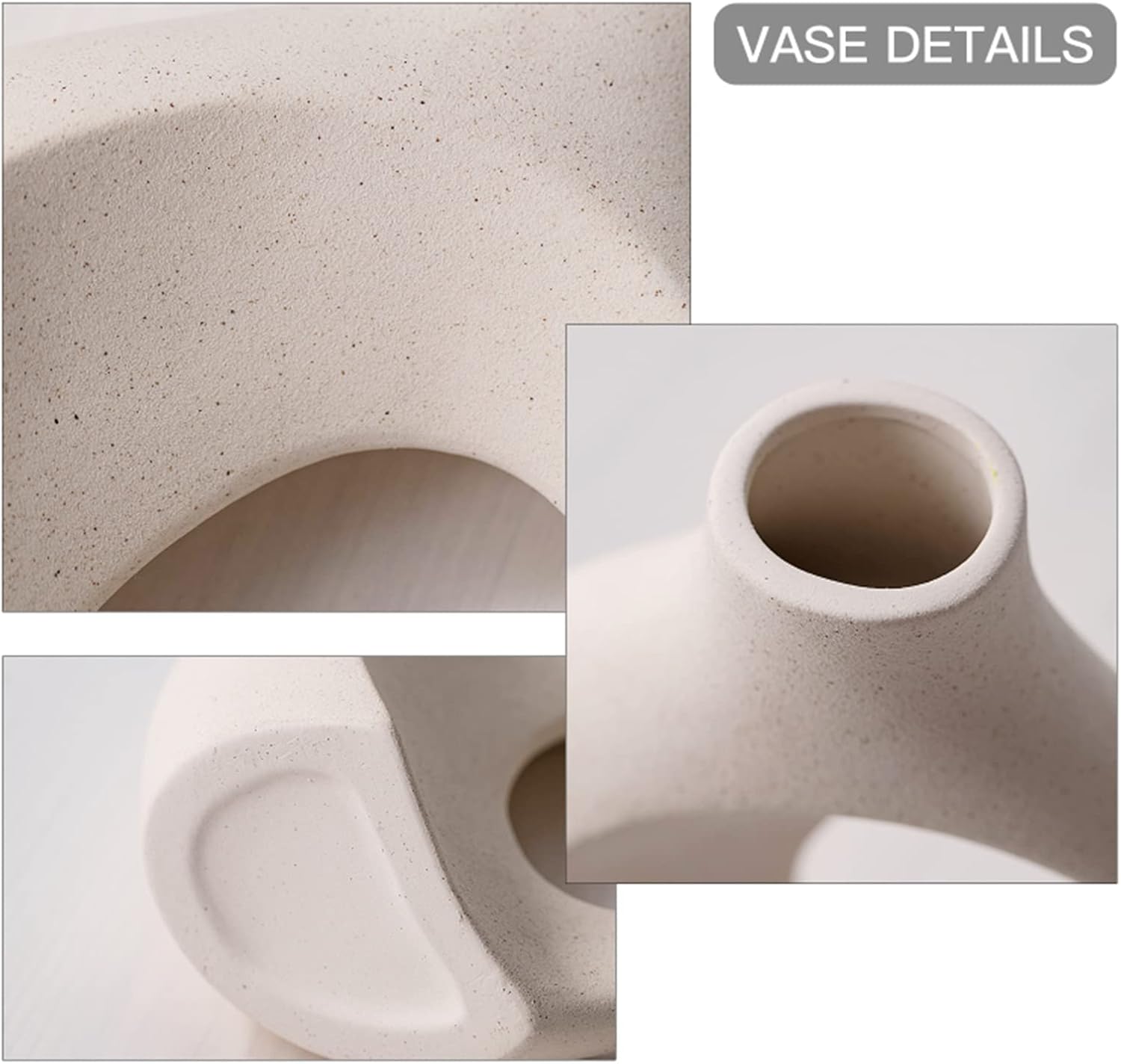 Hollow Ceramic Vase / Off White - Round Hollow / Set of 2