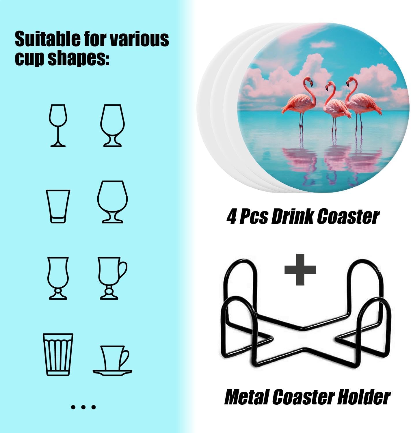 Holder / Flamingo Print Ceramic Coasters / 4 In / Color1861 / Set of 4