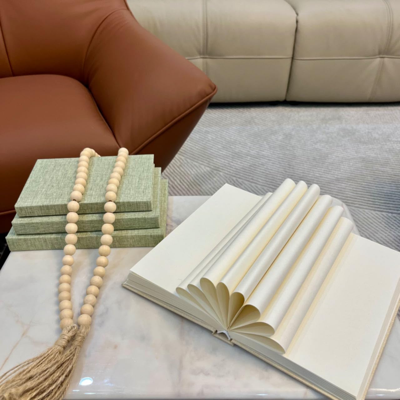 Linen Covered Decorative Books / Sage / Set of 4