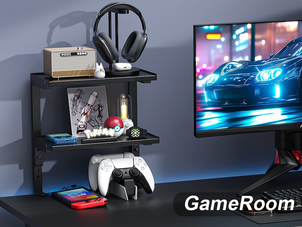 2-Tier Desk Shelf | Desk Organization Expandable Clamp on Desk Shelf Desktop Accessories for Offices and Game Rooms