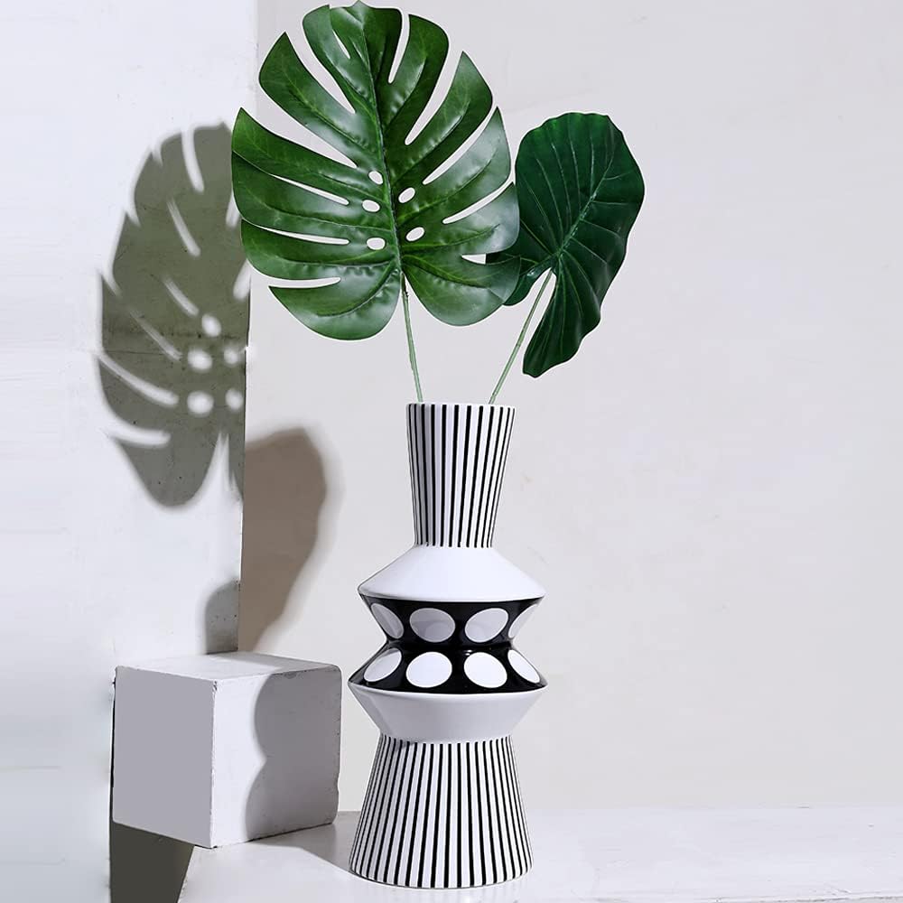 Flower vase Large and White Striped Geometric Ceramic Vase -Modern Vase Decoration. Home / Black