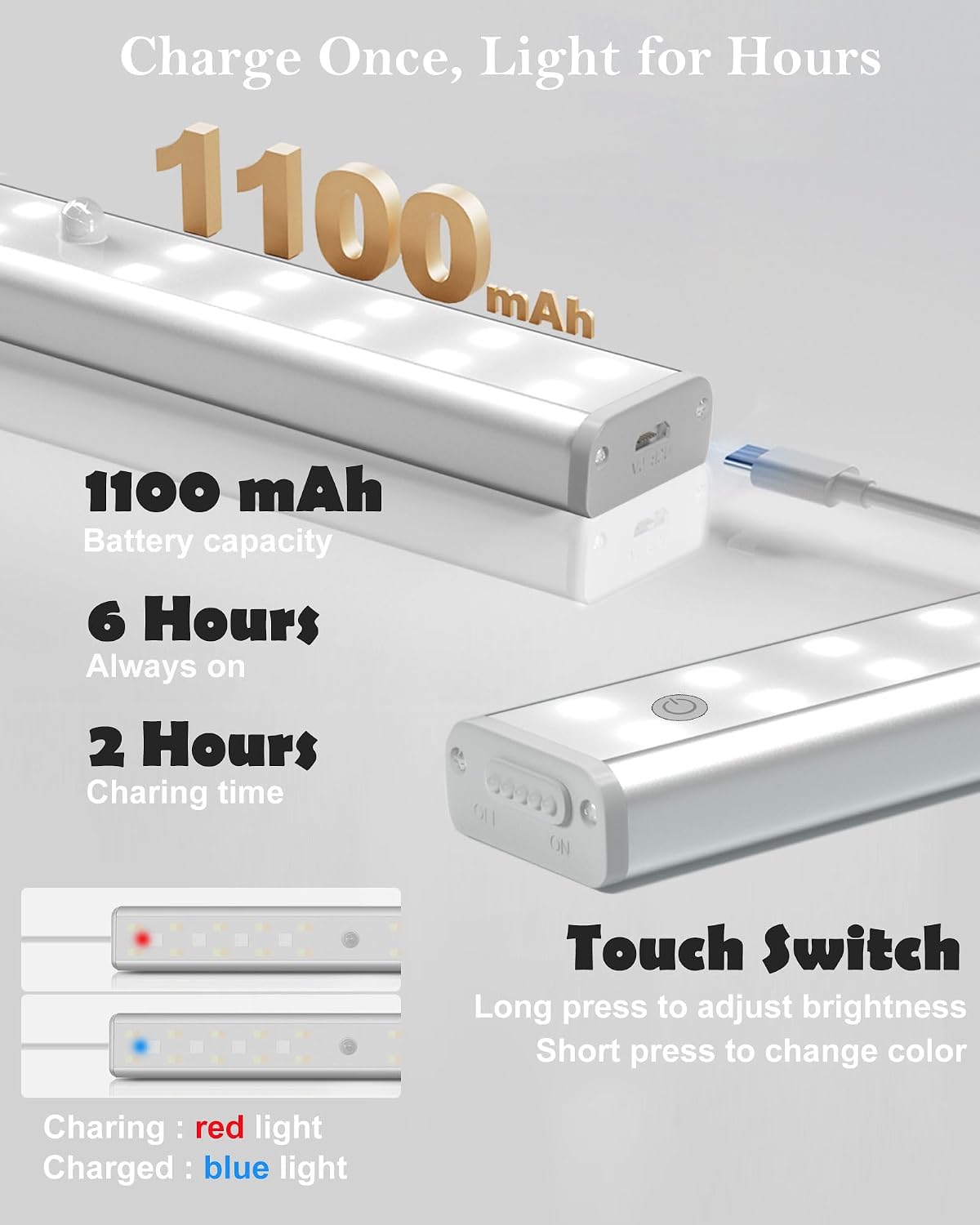 Under Cabinet Lighting Rechargeable 48-LED Wireless Under Cabinet Lights Remote, Kitchen Counter Lights Closet Lights