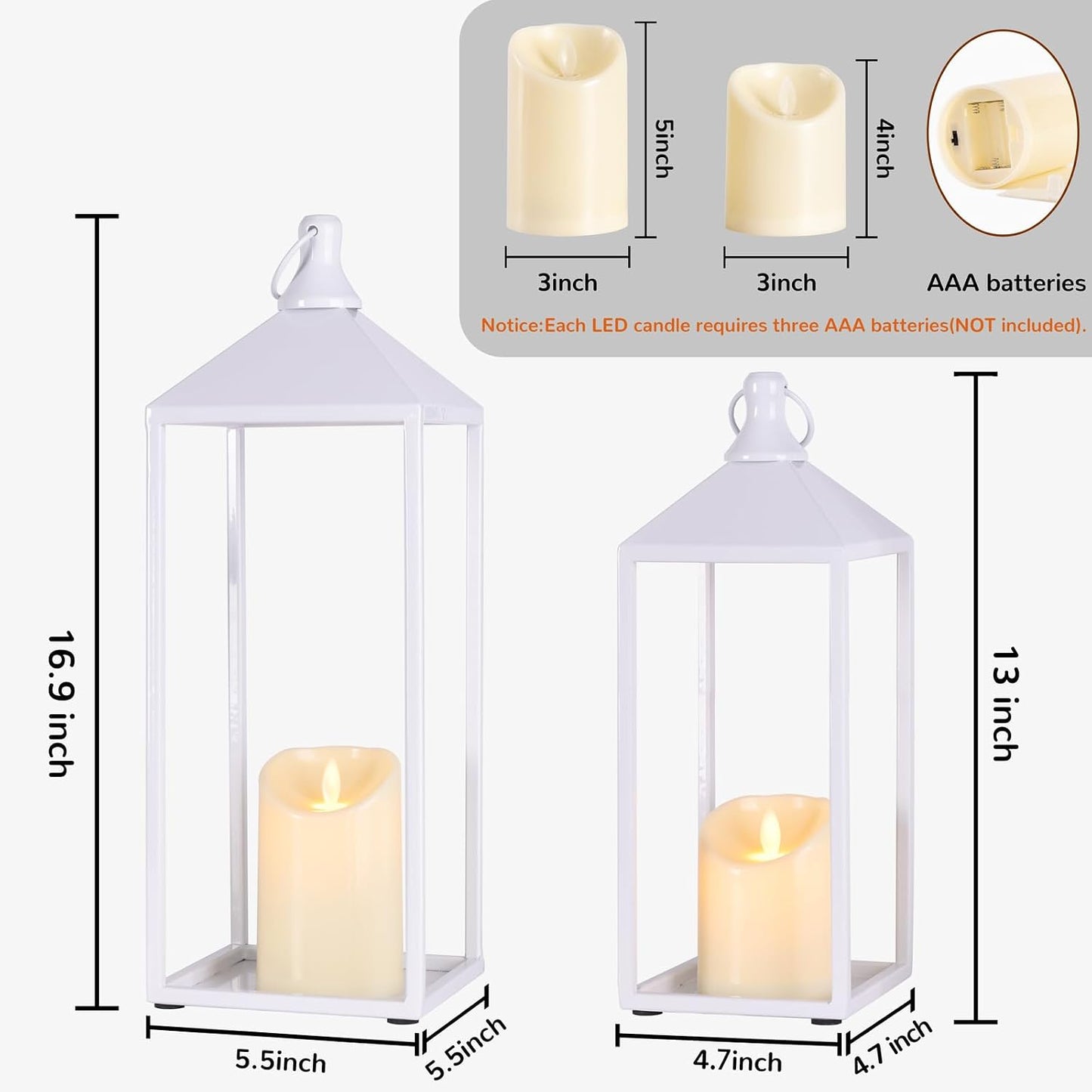 White Decorative Lantern Decor 17" 13" Set of 2 Wedding Lantern with Candle | White Candle Lanterns Decorative Modern