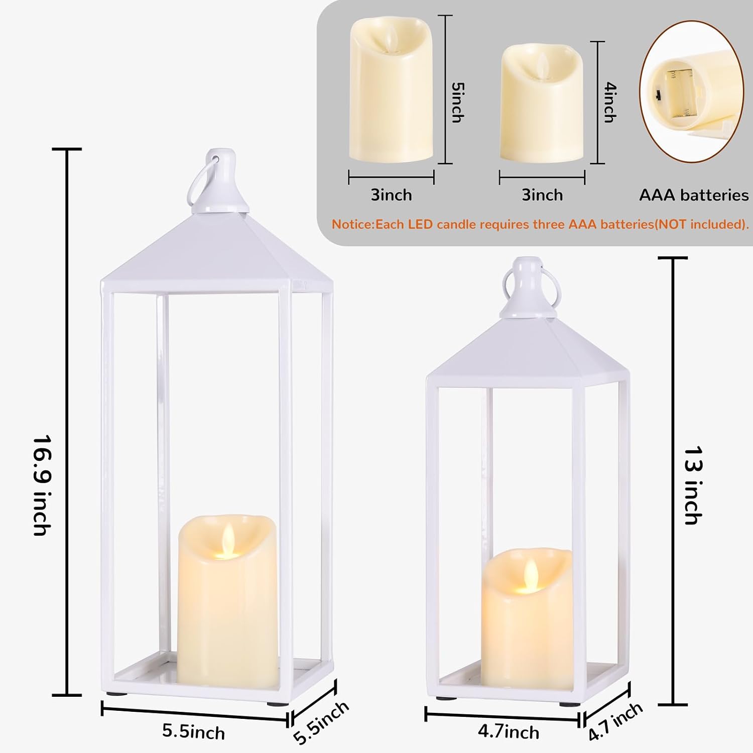 White Decorative Lantern Decor 17" 13" Set of 2 Wedding Lantern with Candle | White Candle Lanterns Decorative Modern