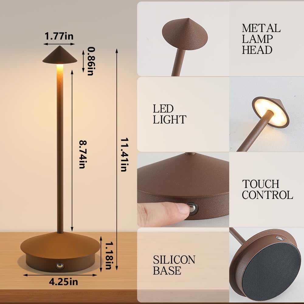 2 Pack LED Rechargeable Cordless Table Lamps,Portable Outdoor 5000mAh Battery Operated Table Light Touch Control 3