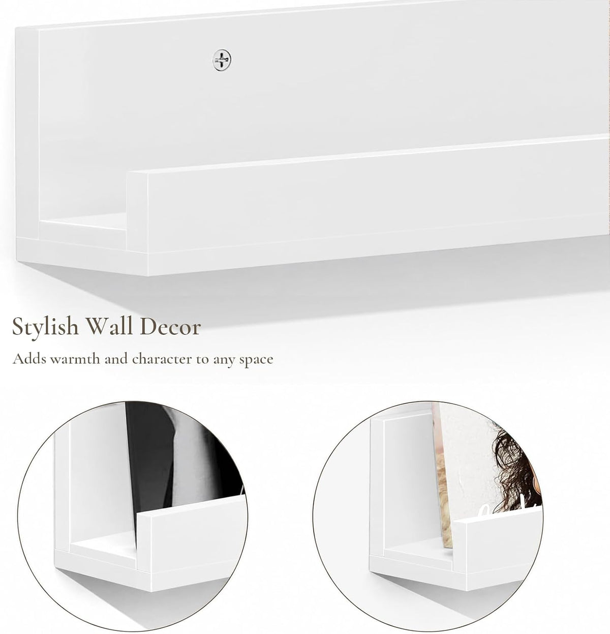 Vinyl Shelf Wall Display, 6 Pack Album Record Holder Wall Mount | 12" Rustic Wood Floating Shelves for Magazine Rack