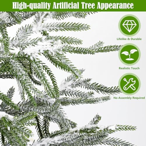 3FT Snow Flocked Artificial Norfolk Pine Tree in Pot, Real Touch Artificial Topiary Tree Small Faux Tabletop Christmas Tree for Front Porch Kitchen Home Indoor Outdoor Decor