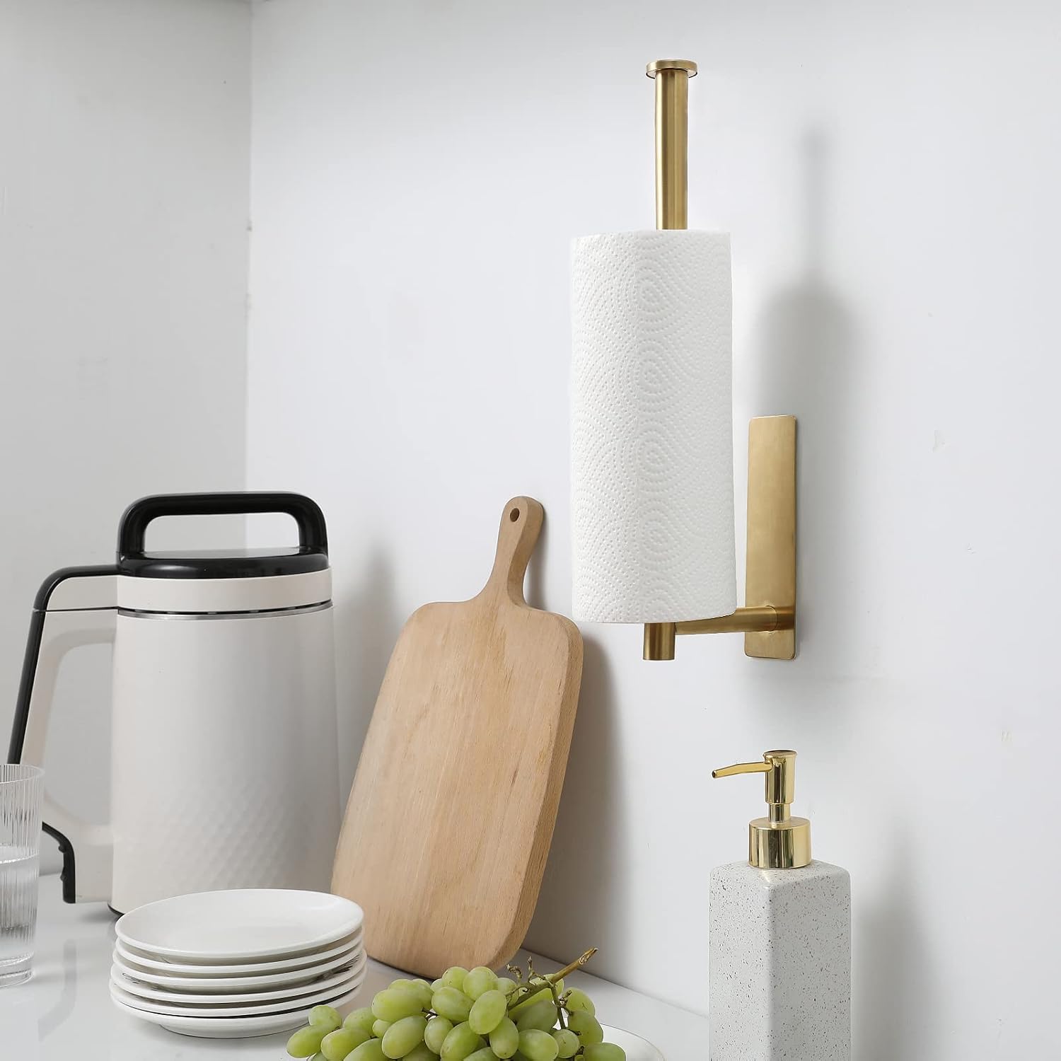 theaoo Under Cabinet Paper Towel Holder for Kitchen, Adhesive, 2 Pack Gold | Self-Adhesive or Screw Mount for Cabinets