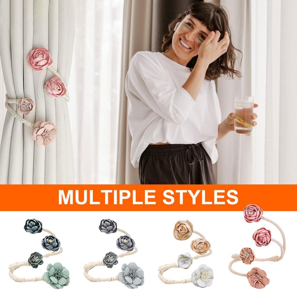 Handmade Artificial Flower Curtain Holdbacks Clips, Flexible Curtain Tiebacks Clips Twist Bough Flower Curtain Tie Back