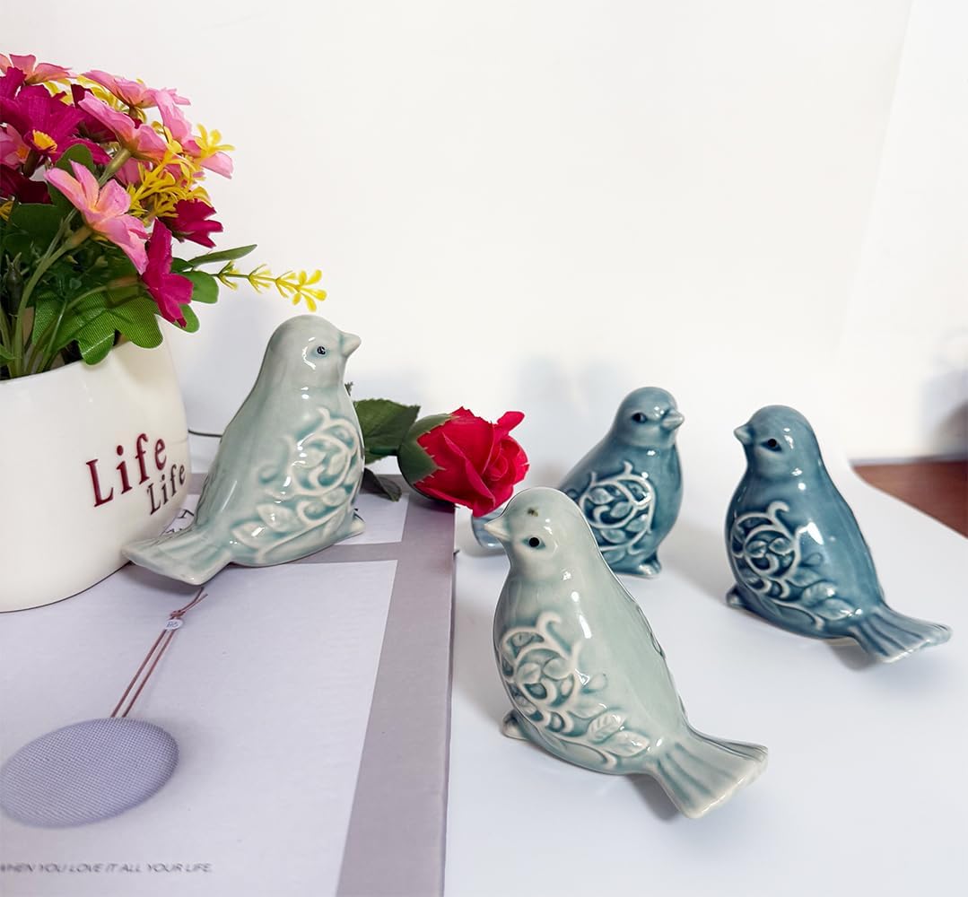 Pair of Ceramic Bird Figurines / Green