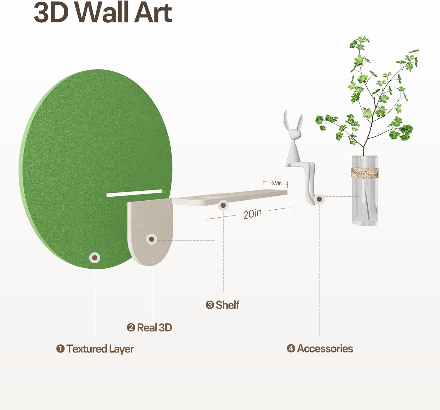 3D Sage Green Round Wall Art Decor / 24"L x 24"W / Green-a