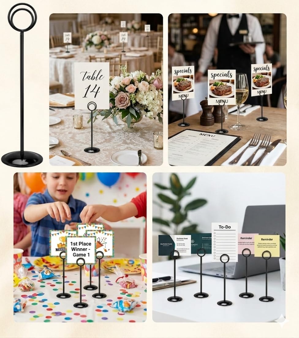 HOHIYA 12 Pack Black Table Number Holders 12" Wedding Place Card Stands | Stable metal stands display table numbers