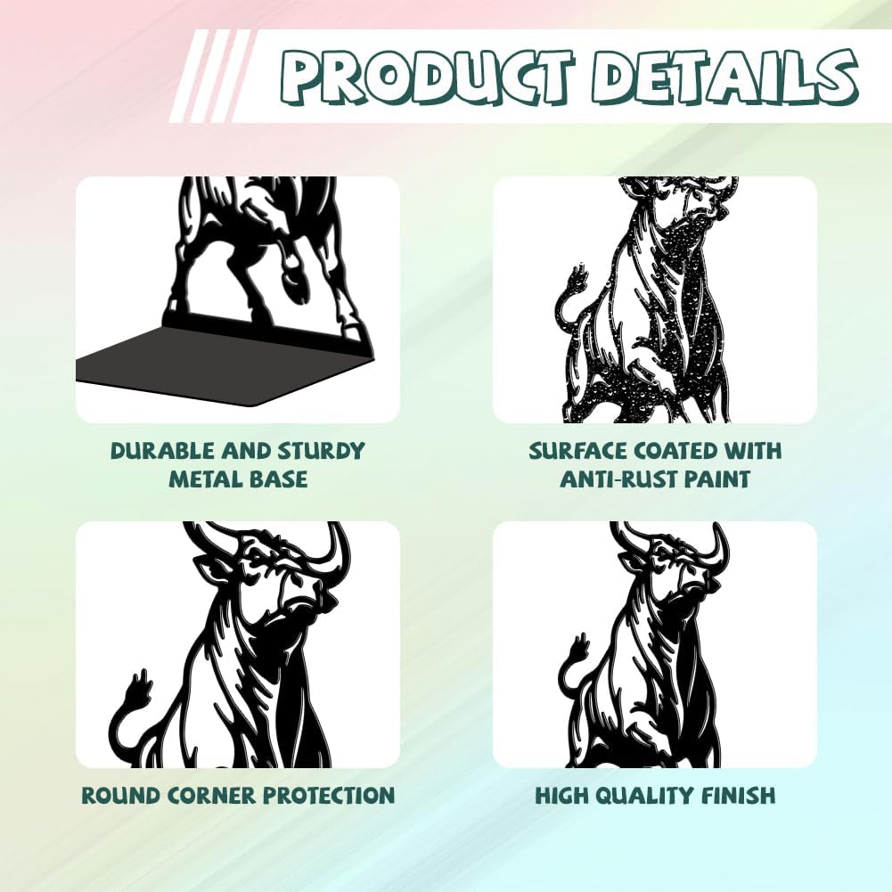 Metal Bookends / Modern Decorative Heavy Duty Study Book Ends Stoppers / Bull