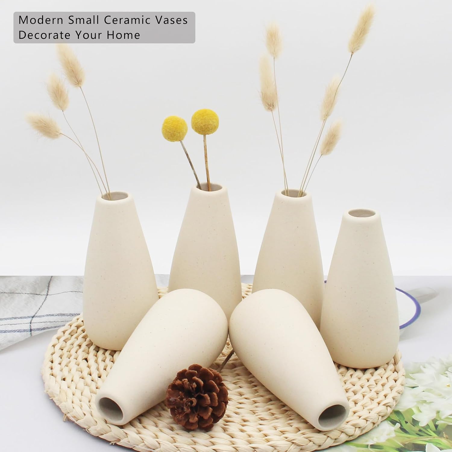 Boho Vases / Modern Vase for Flowers / Small / Light Yellow-c / Set of 6