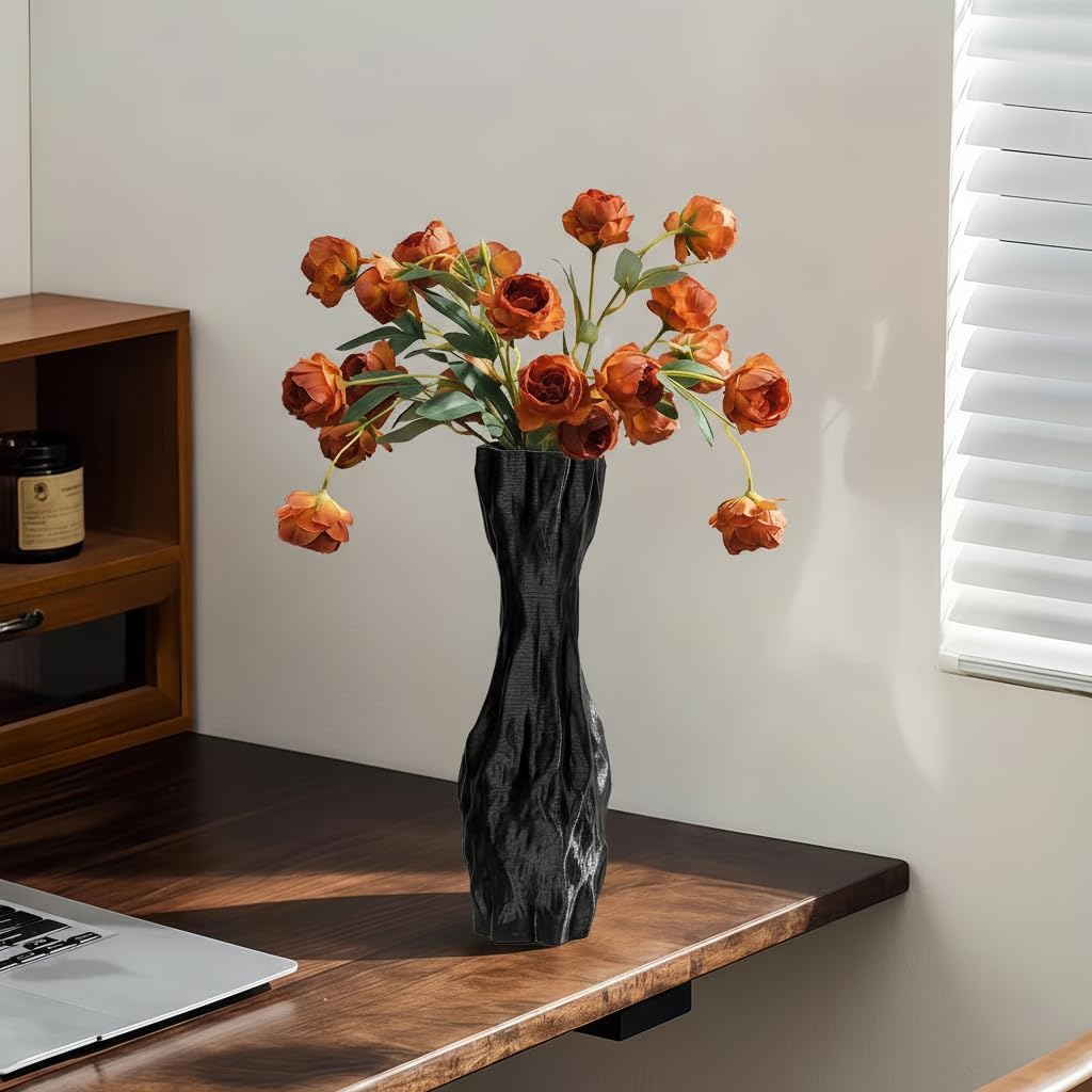 Black Sculptural Ceramic Vase / Black-d, 12 Inch