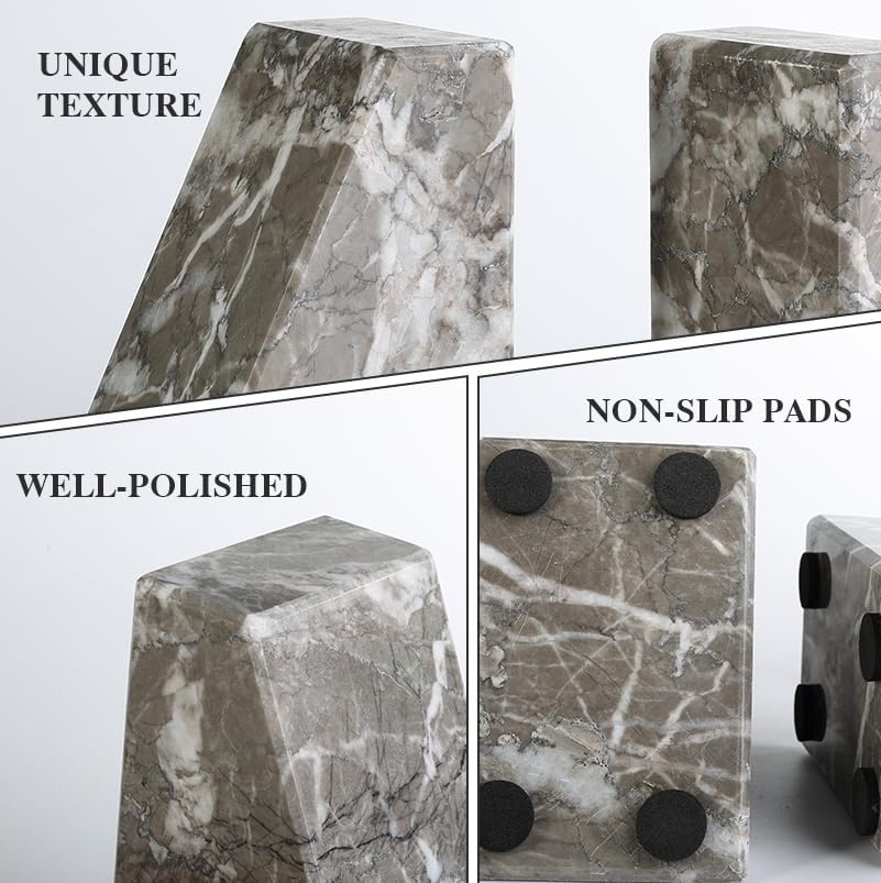 Marble Bookends / Large Bookends for Heavy Books / Trapezoid-grey