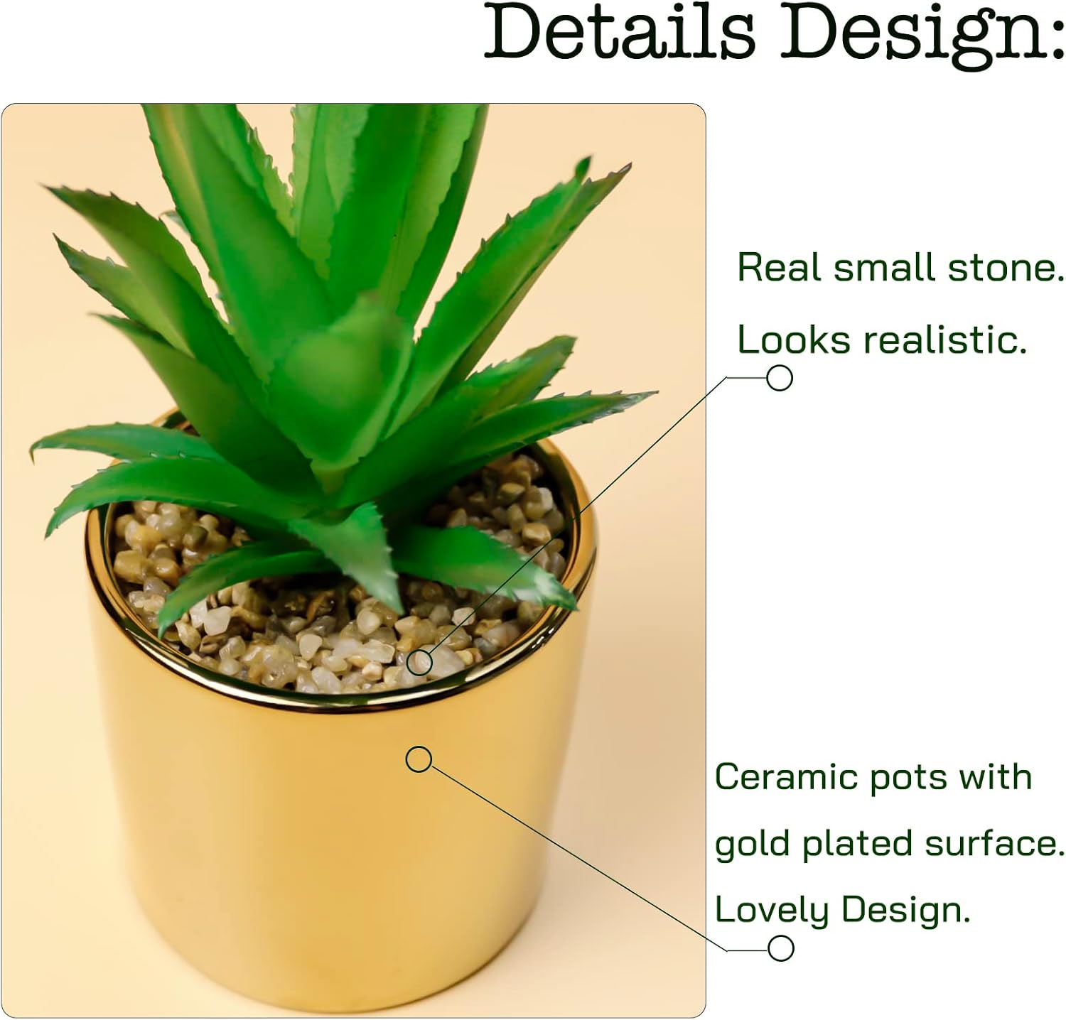 Faux Succulent Artificial Plants 7'' & 5'' in Pots Home Decoration Pots / Gold / Set of 2