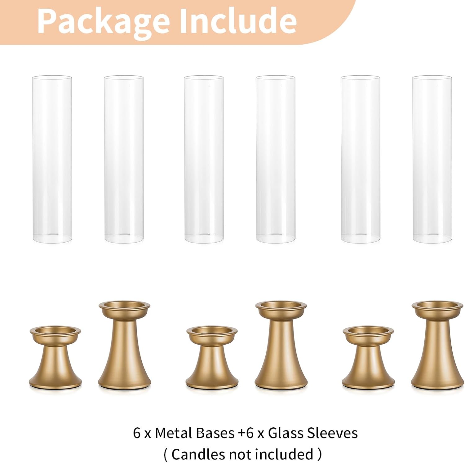 NUPTIO Gold Candlestick Holder for Centerpiece: Set of 6 Hurricane Taper Candle Holders with Glass Cylinder Sleeve