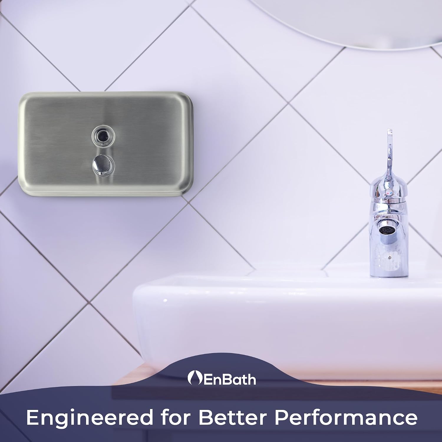 Horizontal Commercial Soap Dispenser Wall Mount, 304 Stainless Steel & Solid Brass Pump Core, Hand Soap Dispenser with
